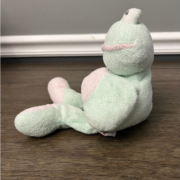 Vintage 2002 Ty Pluffies Tylux Grins Frog Mint Green Pink Plush - Picture 2 of 6